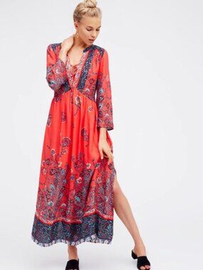chinese dress ladies FREE PEOPLE Floral Mesh GIANNI Maxi Dress – Silver Accents main image 0